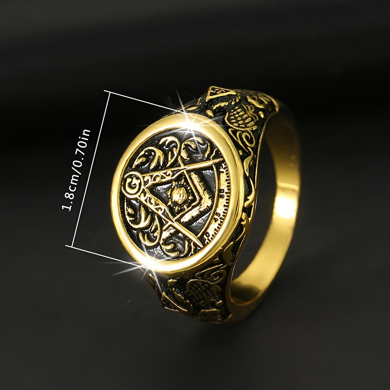 Men's Retro Bronze-Colored Freemason Symbol Ring, Exquisite Design